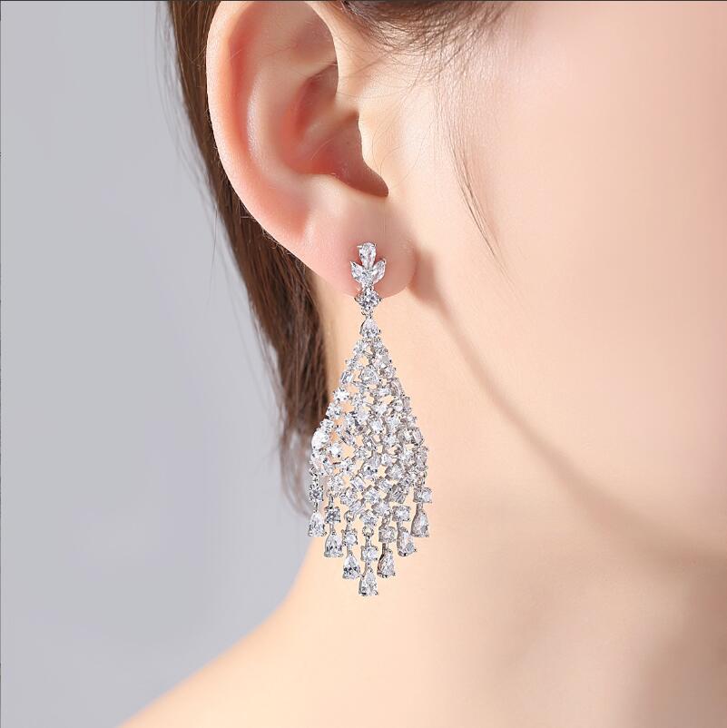 Sparkling Luxury Dangle Earring Luxury Jewelry 18K White Gold Fill Water Drop 5A Cubic Zircon CZ Diamond Gemstones Party Women Wedding Bridal Tassels 