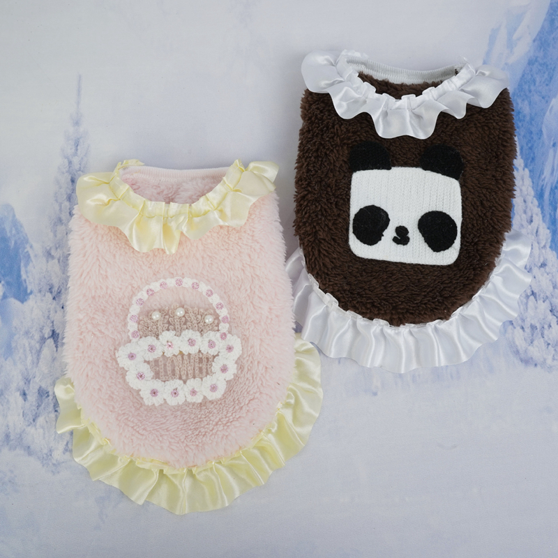 Small Dogs Girl Dresses Fall Puppy Sweater Dress with Lace Hem Winter Warm Fleece Pets Sweaters for Girls Pet Clothes XXS Pink Dog Coats A897