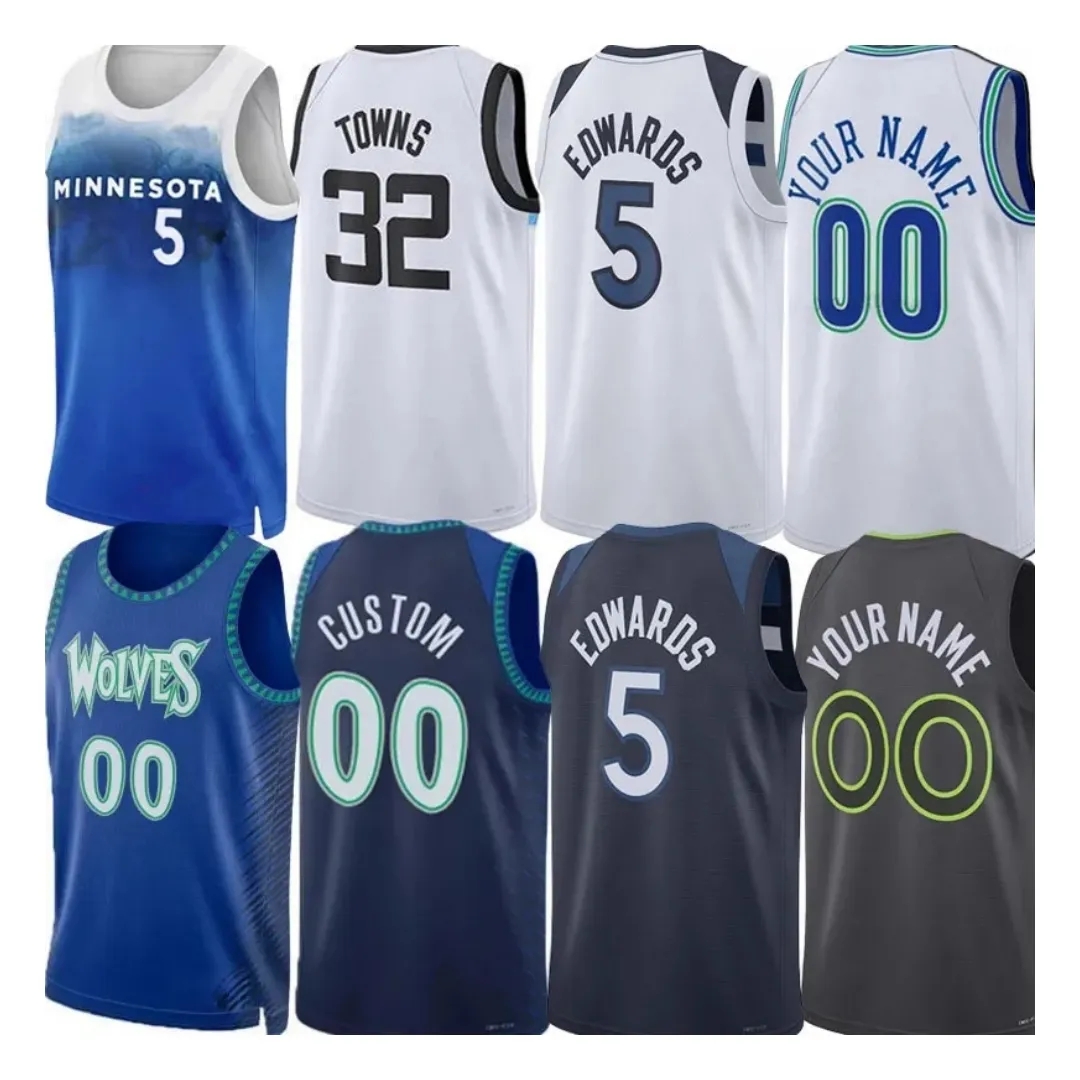 Kids 5 Anthony Edwards Basketball Jerseys Men MIN Minnesotas Karl-Anthony Towns Timberwolve Jaden McDaniels Rudy Gobert Kyle Anderson Youth City Jersey