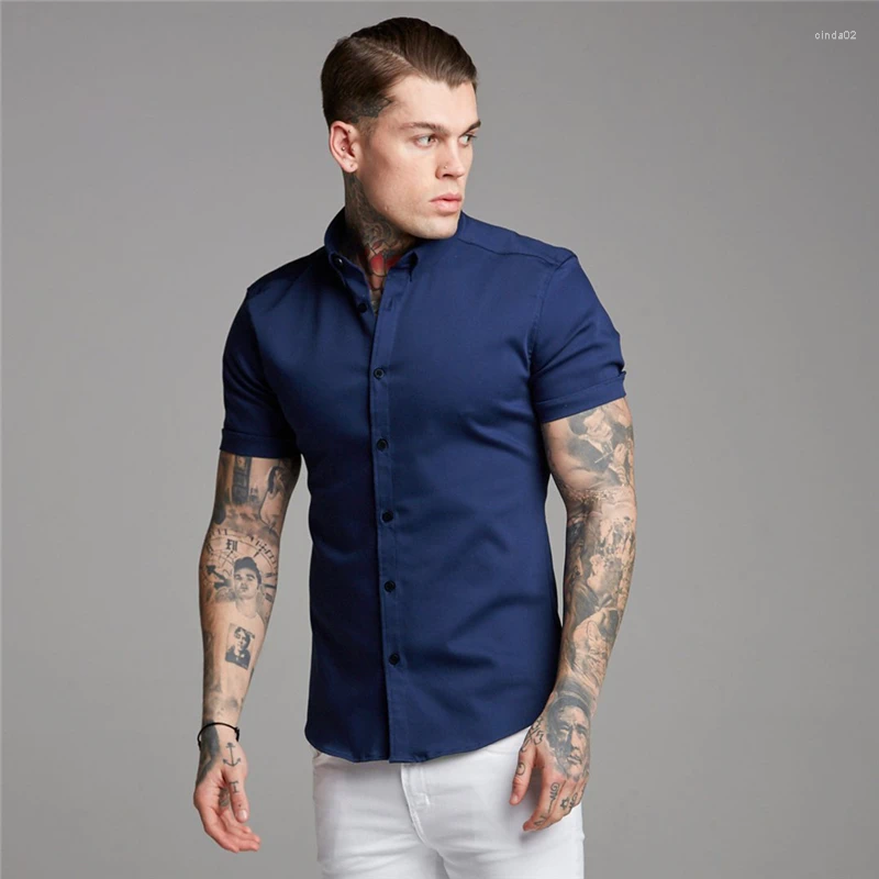 Men's Button Down Shirt, Polyester Short Sleeve Turn-Down Collar, Smart Casual Top, Green, Gray, Blue, Black, White, Red - Summer Fashion Trend