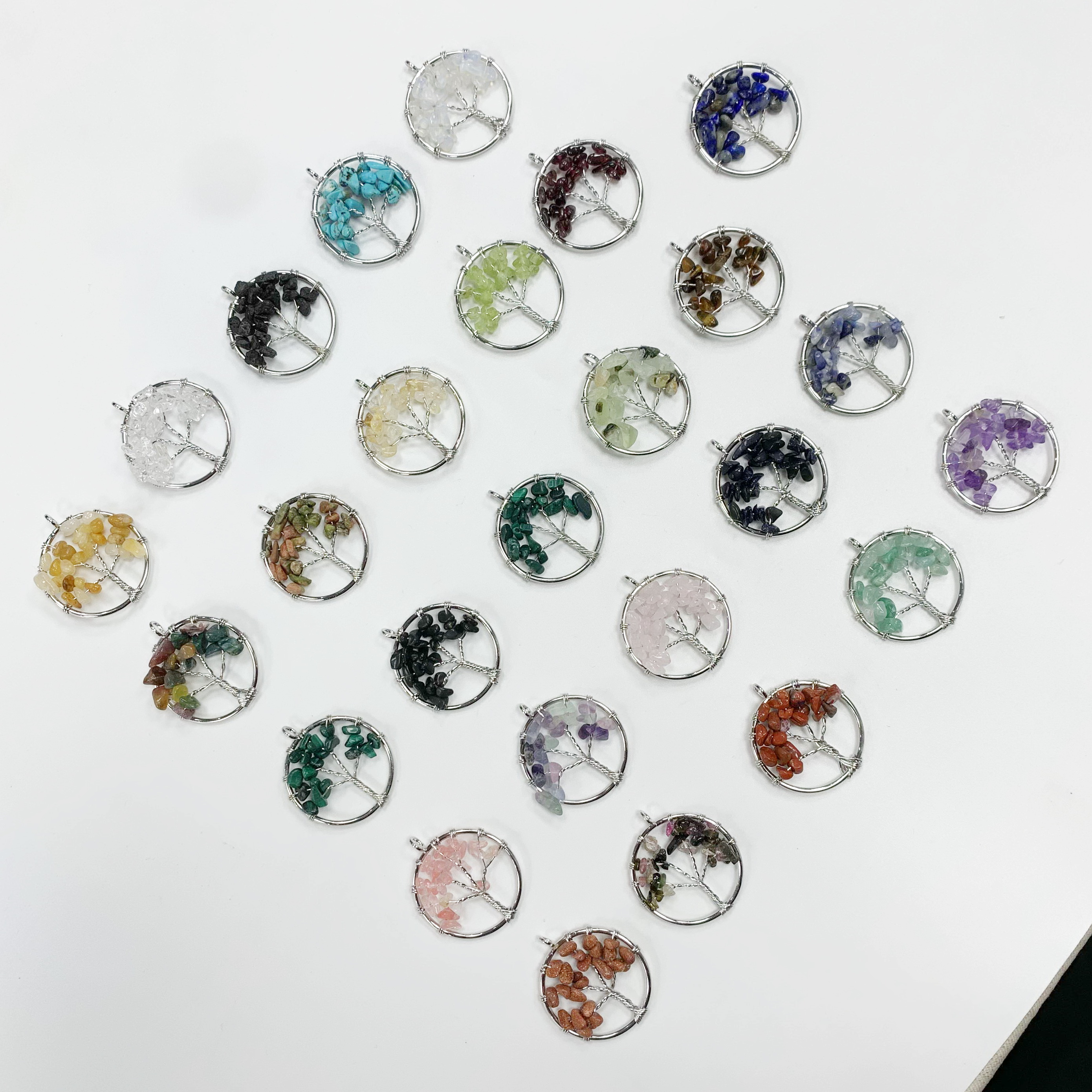 Women's Colorful Tree of Life Pendant Necklace Featuring Rainbow Quartz and Amethyst
