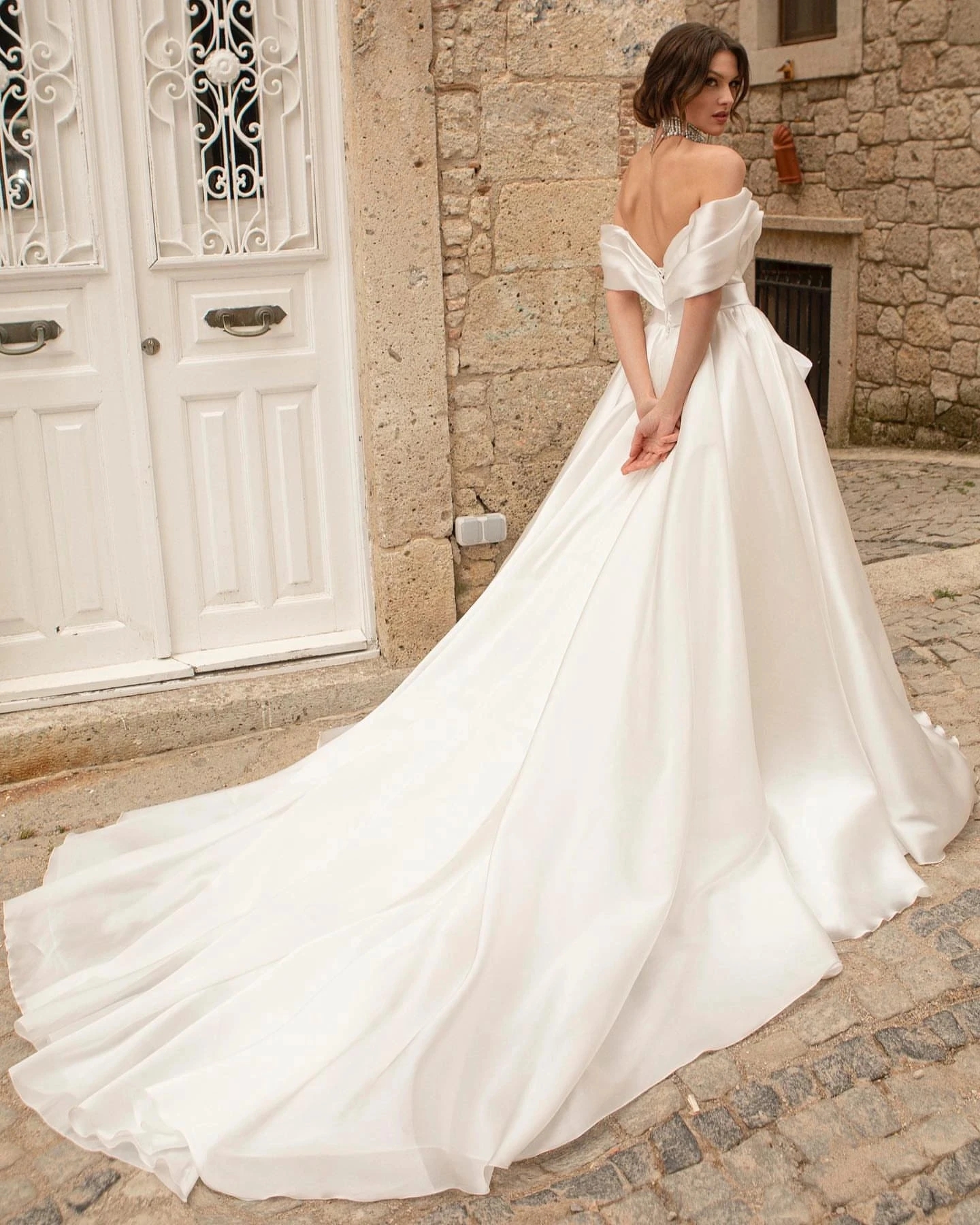 Gorgeous A-Line Wedding Dress Women 2024 Off the Shoulder Open Back Pleats Big Bow Satin Bridal Bride Gowns Vestido De Novia Robe De Mariage