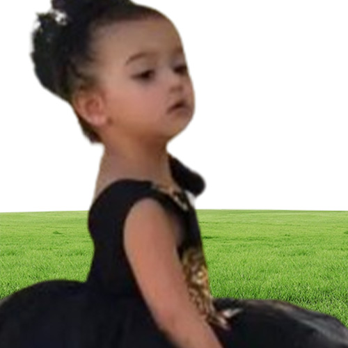 Lovely Black High Low Girls Pageant Gowns With Gold Sequins Tulle Ball Gown Flower Girl Dresses For Wedding Baby Birthday Party Dr