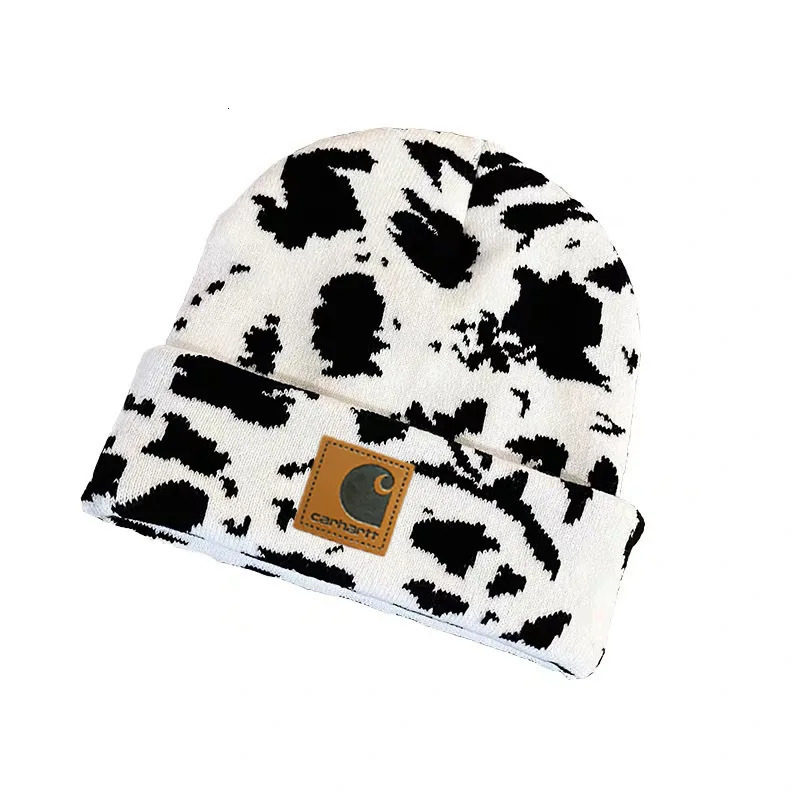 Y2K Gothic Cow Pattern Wool Acrylic Knitted Hat Women Beanie Winter Warm Beanies Grunge Hip Hop Casual Skullies Outdoor Cap 231221
