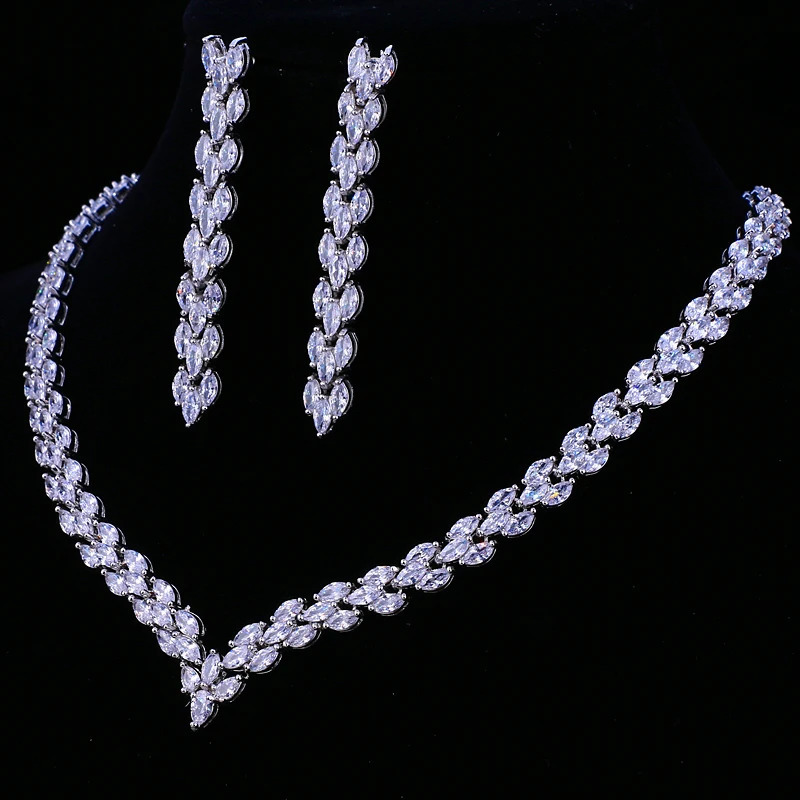 Emmaya Exquisite Cubic Zirconia Wedding Party Jewelry Set Gold Color High Quality CZ Bridal Necklace Earring 231221