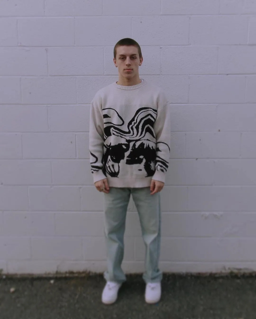 Y2K sweater loose pullover in autumn slim hip-hop street knitted black-and-white homemade head 231221