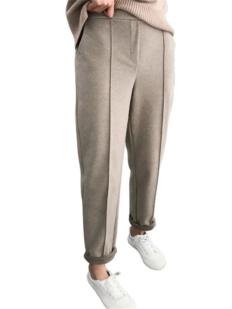 Thicken Women Pencil Pants womens Autumn Winter clothes OL Style Wool Female Work Suit Pant Loose Female Trousers Capris 231221