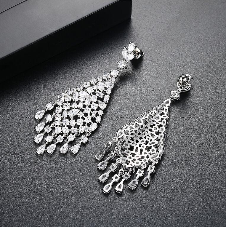 Sparkling Luxury Dangle Earring Luxury Jewelry 18K White Gold Fill Water Drop 5A Cubic Zircon CZ Diamond Gemstones Party Women Wedding Bridal Tassels 