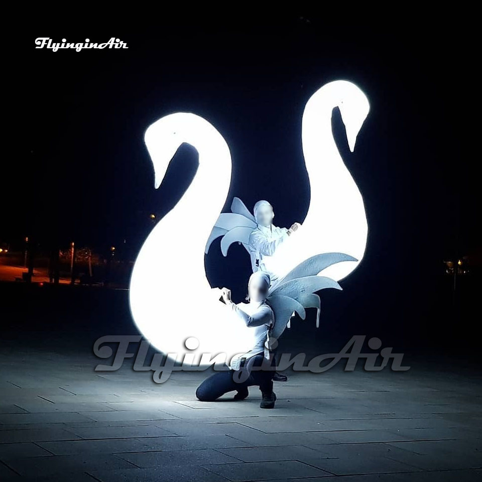 Amazing White Illuminated Walking Inflatable Swan Costume Parade Animal Balloon Wearable Blow Up Cygnus Puppet With LED Light For Event