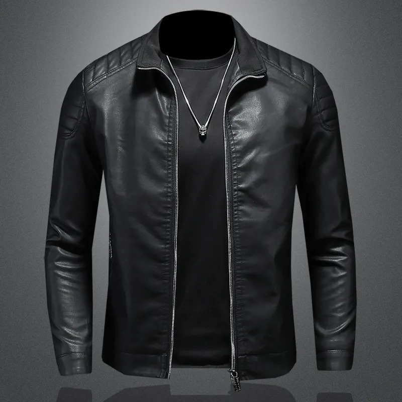 Men standing collar Jacke leather motorcycle jacket men bomber leather coatfashion trend personalized leather winter clothing 231221