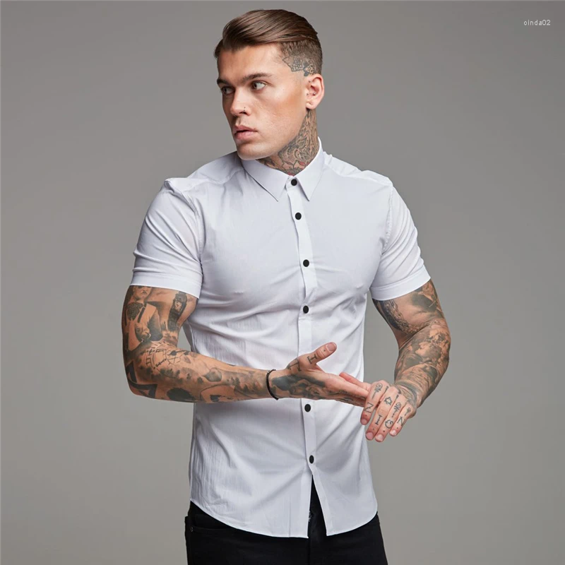 Men's Button Down Shirt, Polyester Short Sleeve Turn-Down Collar, Smart Casual Top, Green, Gray, Blue, Black, White, Red - Summer Fashion Trend