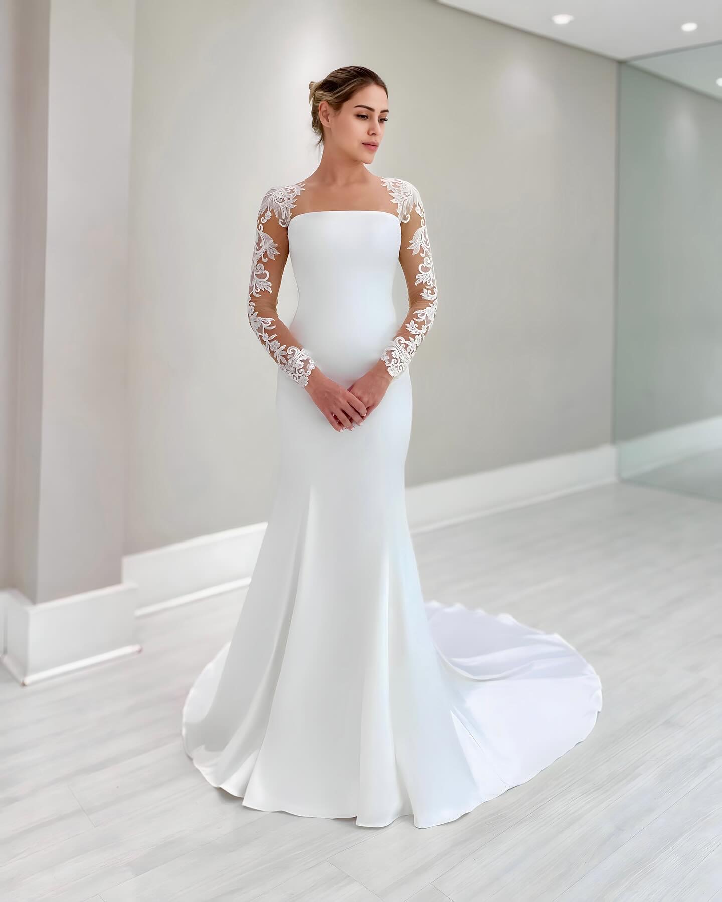 2024 Arabic Aso Ebi Plus Size White Mermaid Lace Wedding Dress Sheer Neck Backless Bridal Dresses Gowns ZJ303