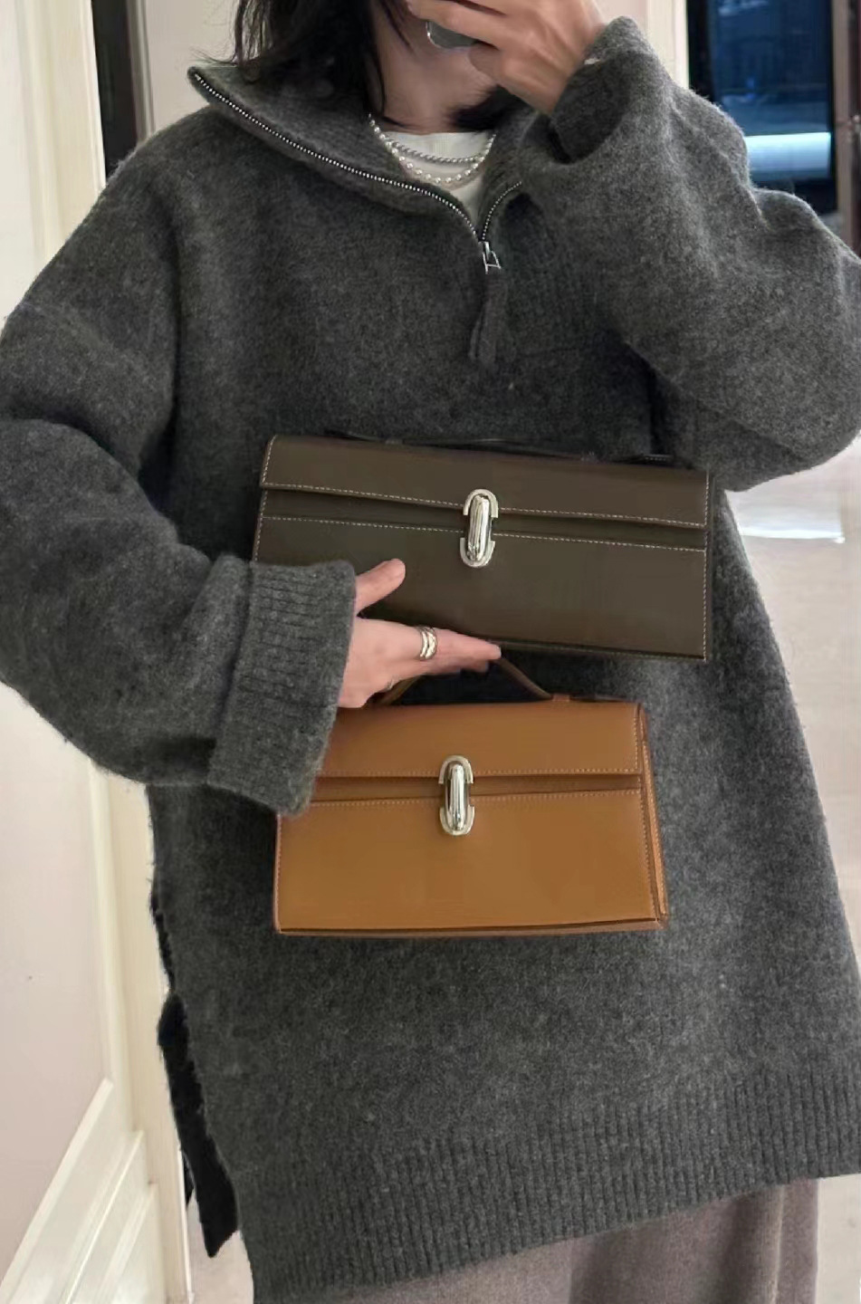 Savette Handbag: French Niche Kendall Jenner Edition - Luxurious Genuine Leather Envelope Bag, Chic Minimalist Square Tote Elegant Carry Suede Smooth 