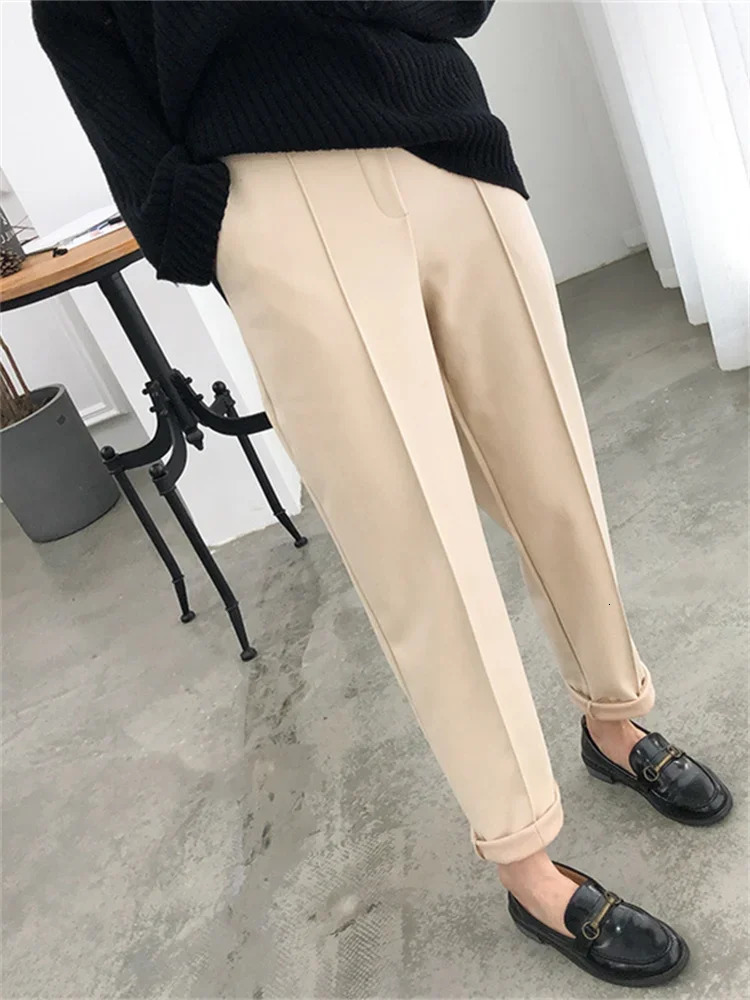 Thicken Women Pencil Pants womens Autumn Winter clothes OL Style Wool Female Work Suit Pant Loose Female Trousers Capris 231221
