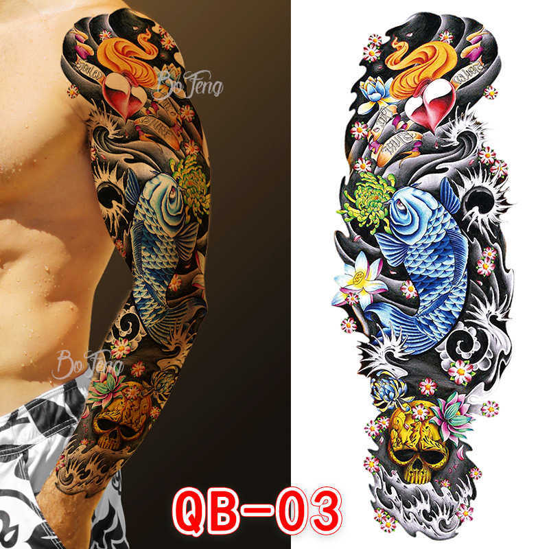 Full arm tattoo sticker waterproof flower full black large picture