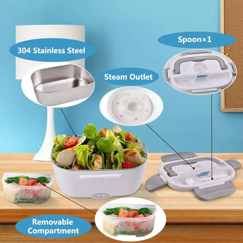 2 In 1 Car and Home Electric Heating Food Container Portable Stainless Steel er Bento Thermal Lunch Box 231221