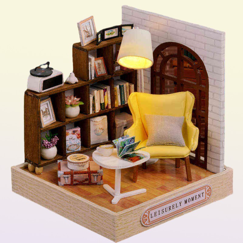 Kids Wooden Miniature Dollhouses Kit Gift Toys Roombox Doll House Furniture Box Theatre Toy For Birthday AA220325