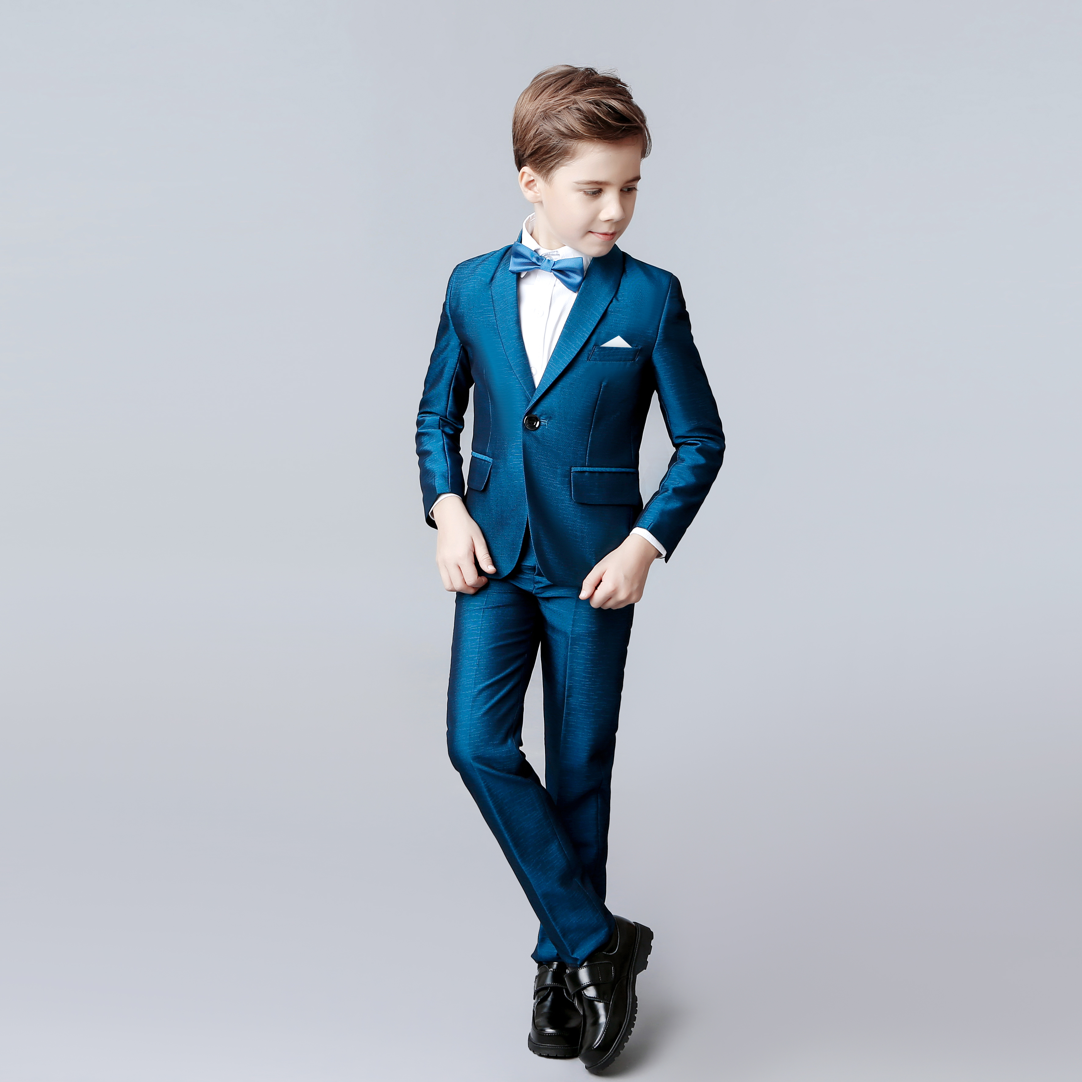 Spring Blue Boy Suits Little Kids Dinner Tuxedos For Wedding Party Prom Birthday Wear Jacket Pants Vest