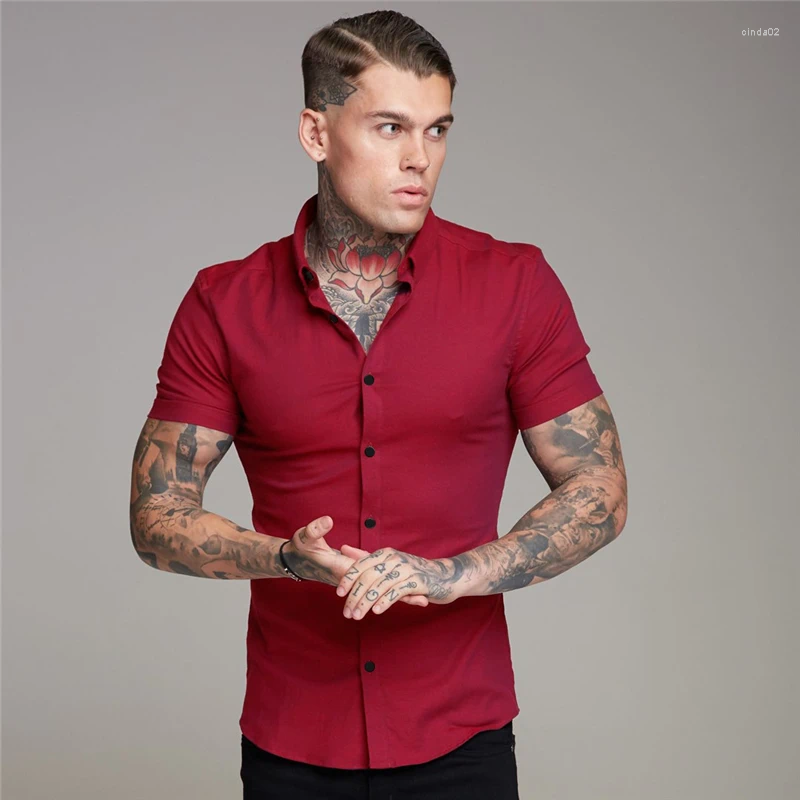 Men's Button Down Shirt, Polyester Short Sleeve Turn-Down Collar, Smart Casual Top, Green, Gray, Blue, Black, White, Red - Summer Fashion Trend