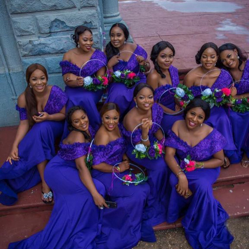 R&W Purple Mermaid Bridesmaid Dresses One Shoulder Satin Appliqued Lace Elegant Promdress for African Arabic Black Women Formal Evening Gown Wedding G