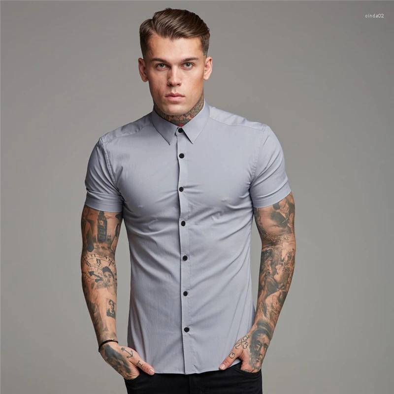 Men's Button Down Shirt, Polyester Short Sleeve Turn-Down Collar, Smart Casual Top, Green, Gray, Blue, Black, White, Red - Summer Fashion Trend