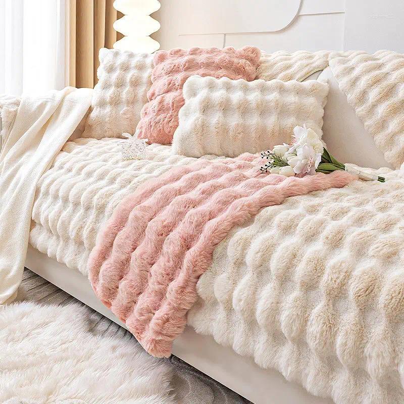 1pc Imitation Rabbit Plush Sofa Cover Winter Warm Thick Plush Soft Sofa Slipcover Pet Favorite Non-slip Protective Couch Cover Furniture Protector For