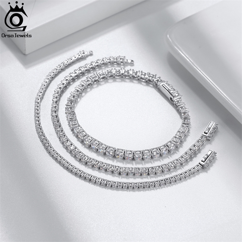 ORSA JEWELS 925 Sterling Silver Tennis Chain Bracelet Moulding Process Hanmade Highend Hand for Man Woman SB128 231221