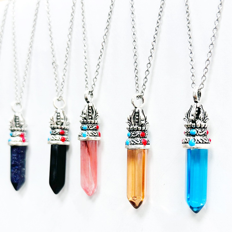 Bohemian Style Rose Quartz Crystal Chakra Crown Pendant Necklace with Silver Chain - Minimalist Gemstone Accessory