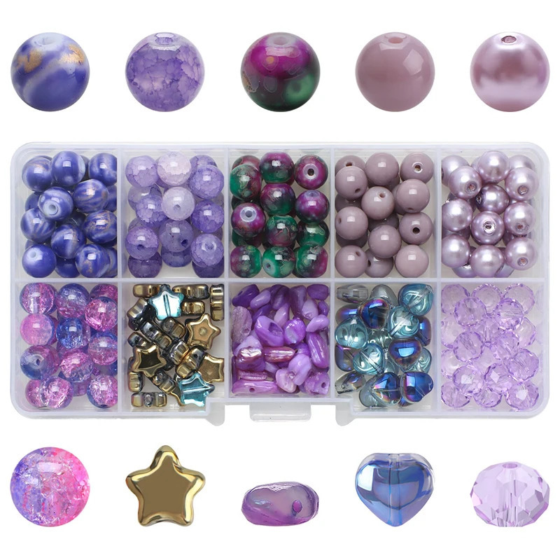 200Pcs Mix Shape Glass Beads Kit Multicolor Crack Crystal Bead Set Loose Spacer for Jewelry Making DIY Bracelet Necklace 231221