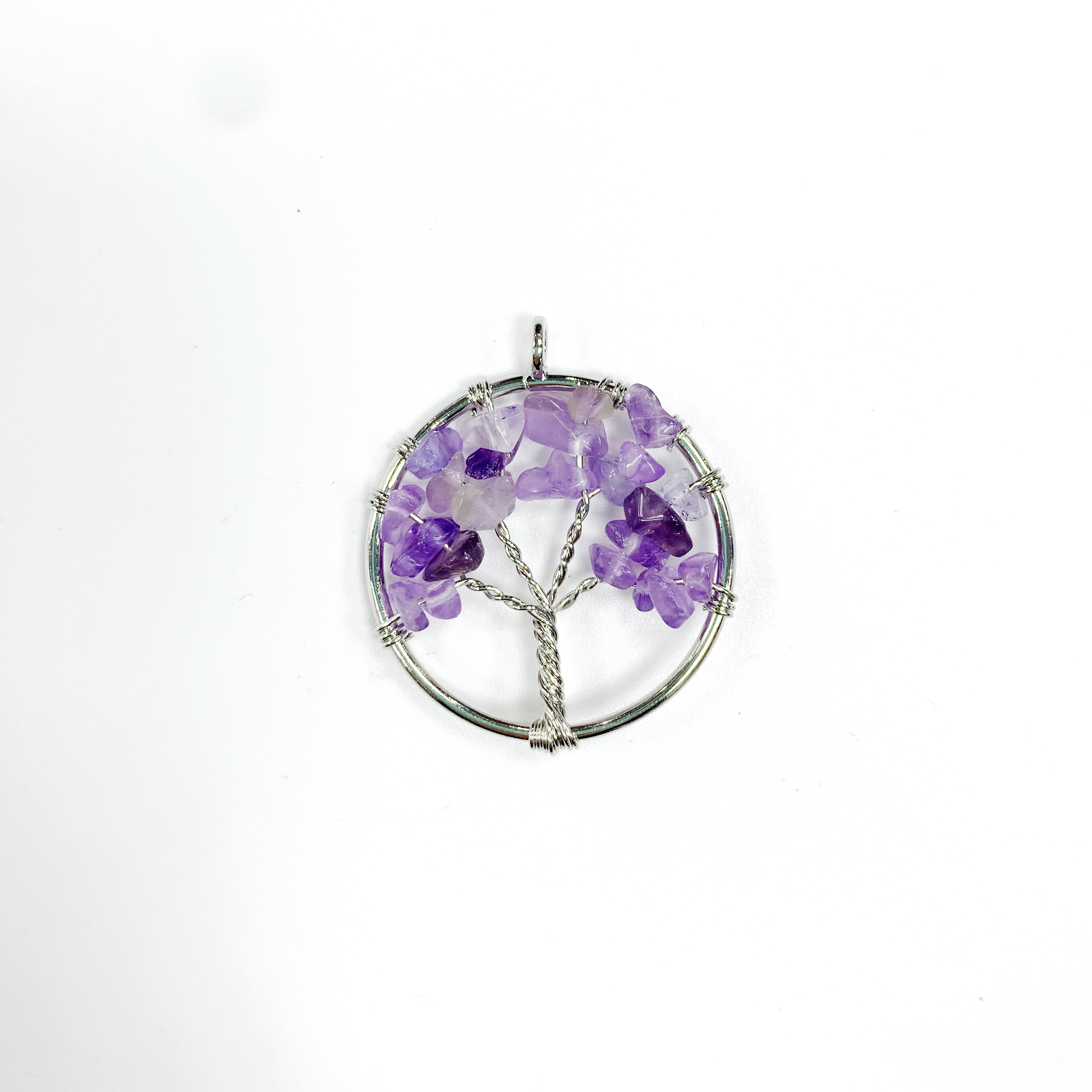 Women's Colorful Tree of Life Pendant Necklace Featuring Rainbow Quartz and Amethyst