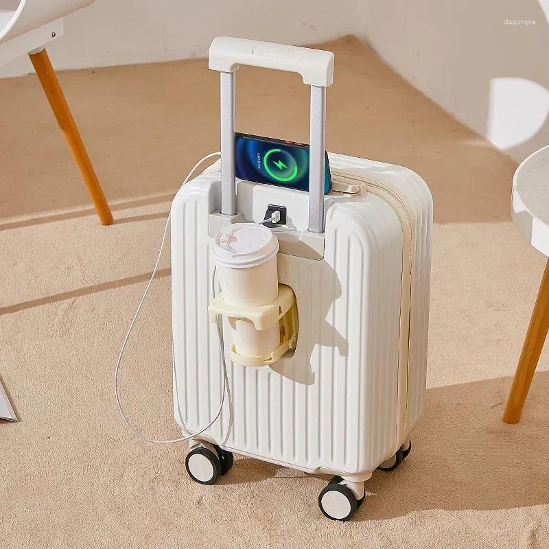 Suitcases 18 Inch Travel Suitcase Multifunctional Boarding Box Student Trolley Password Case Rolling Luggage Bag With Cup Holder