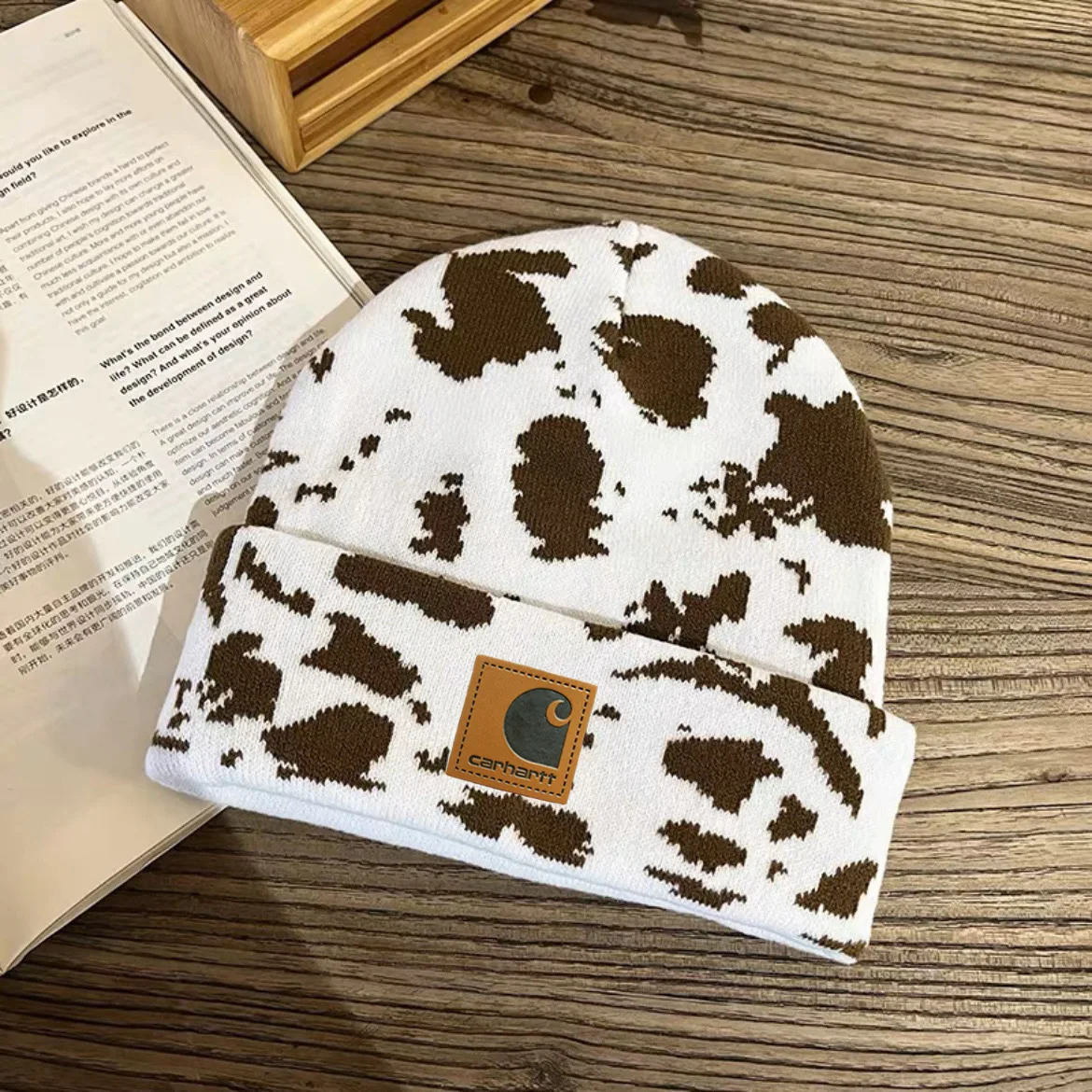 Y2K Gothic Cow Pattern Wool Acrylic Knitted Hat Women Beanie Winter Warm Beanies Grunge Hip Hop Casual Skullies Outdoor Cap 231221