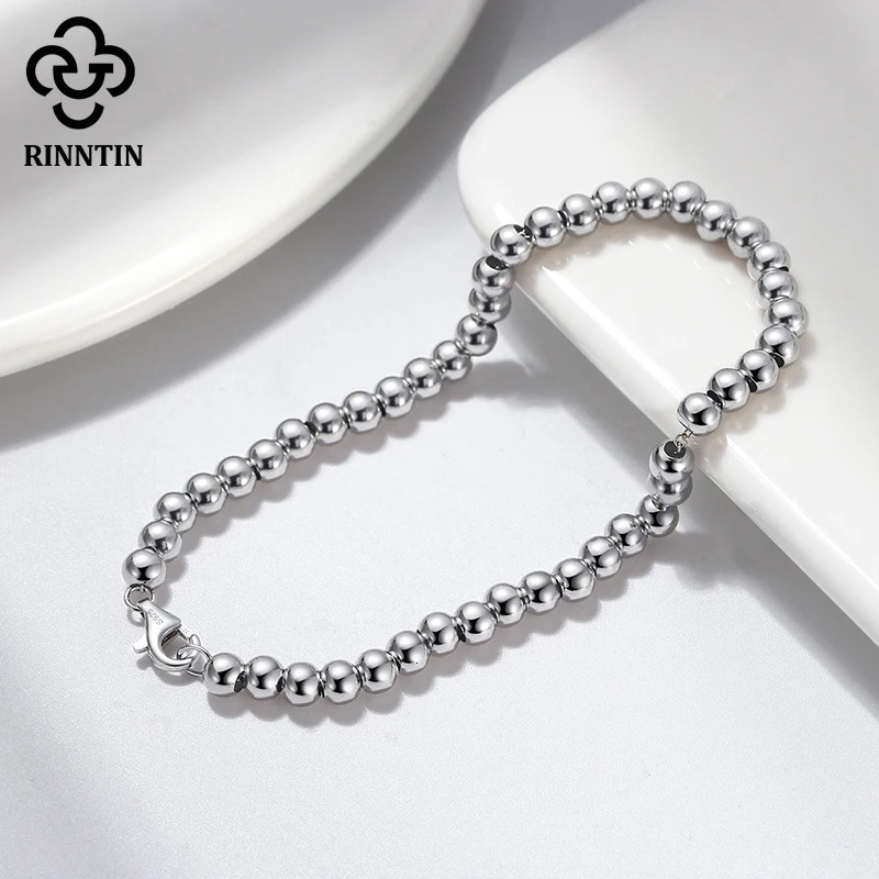 Charm Bracelets Rinntin 14K Gold 925 Sterling Silver 4mm Bead Ball Strand Chain Bracelet for Women Trendy Handmade Bracelets Jewelry SB103 231222