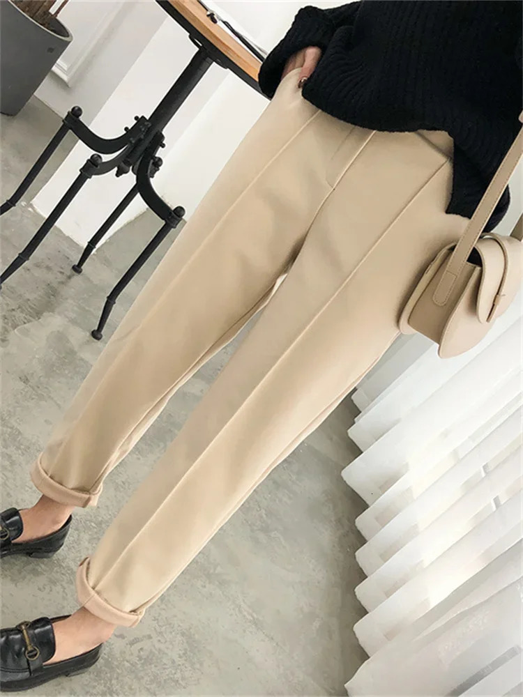 Thicken Women Pencil Pants womens Autumn Winter clothes OL Style Wool Female Work Suit Pant Loose Female Trousers Capris 231221