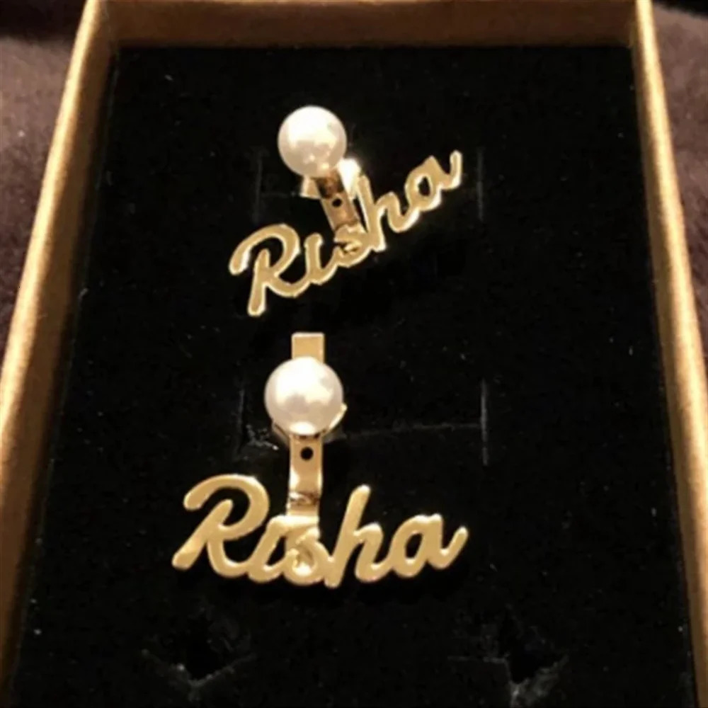 Custom Name Stud Earrings Personalized Stainless Steel with Pearl Gold Plated Earring for Women Wedding Jewelry 231221