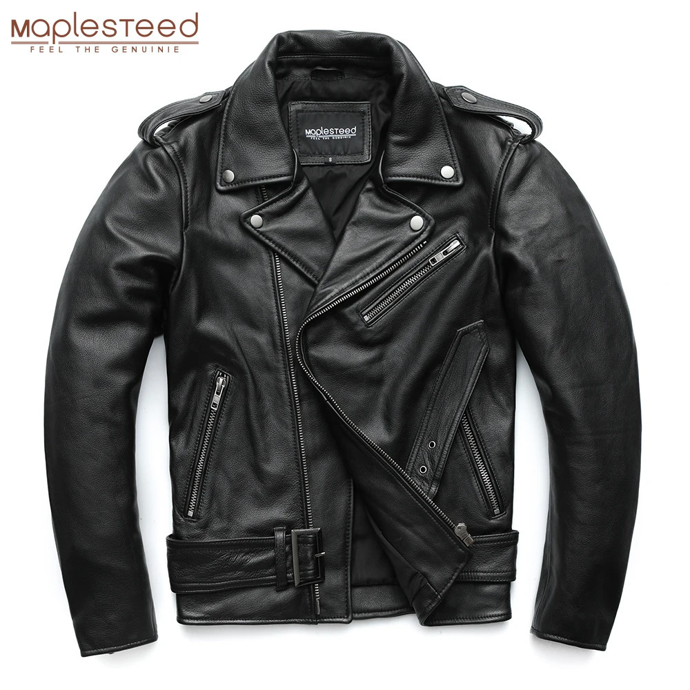 MAPLESTEED Classical Motorcycle Jackets Men Leather Jacket 100% Natural Cowhide Thick Moto Jacket Winter Sleeve 61-69cm 8XL M192 231221