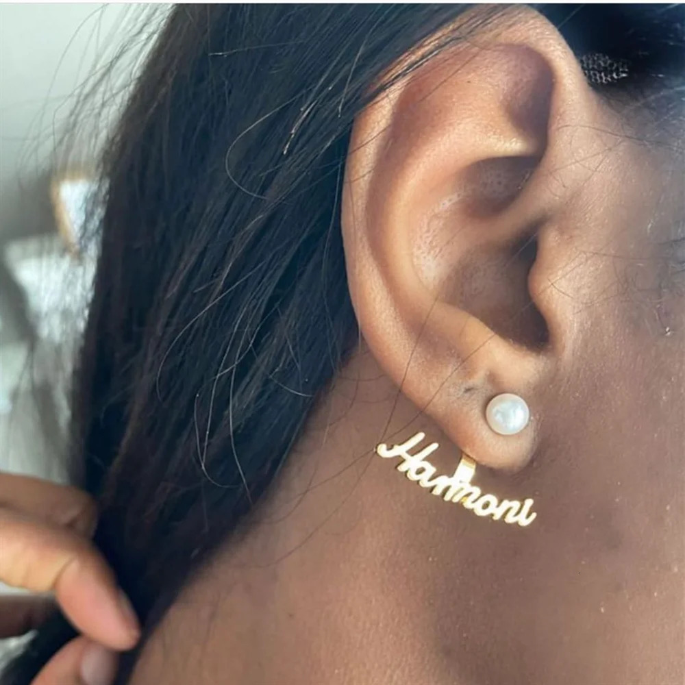 Custom Name Stud Earrings Personalized Stainless Steel with Pearl Gold Plated Earring for Women Wedding Jewelry 231221