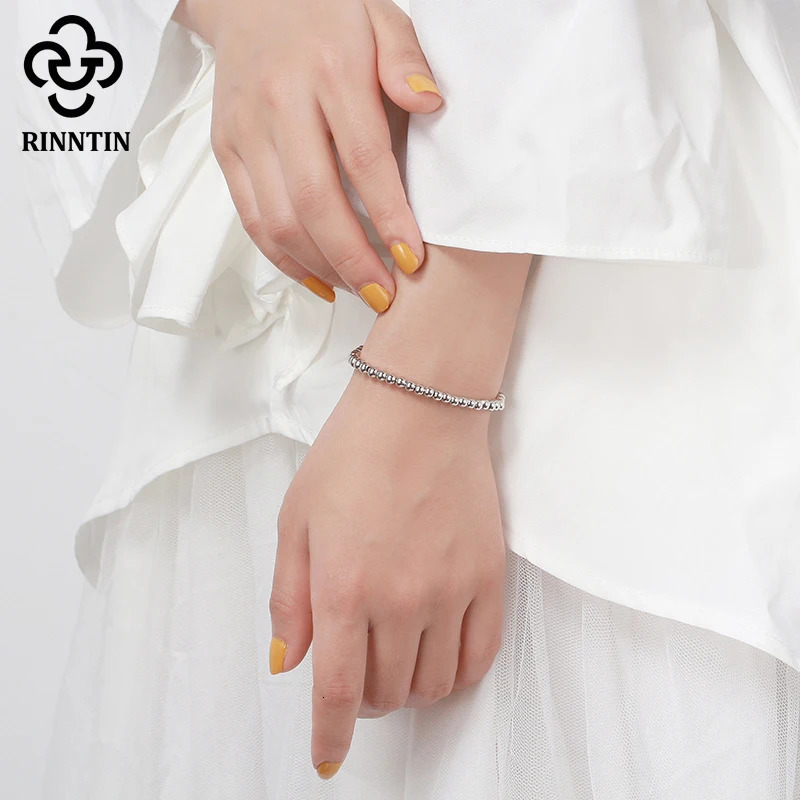 Charm Bracelets Rinntin 14K Gold 925 Sterling Silver 4mm Bead Ball Strand Chain Bracelet for Women Trendy Handmade Bracelets Jewelry SB103 231222