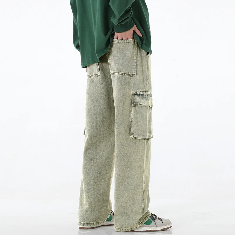 Autumn Men Cargo Jeans Baggy American High Street Y2K Multi-pocket Youth Overalls Fashion Streetwear Vintage Wide Leg Pants 231221