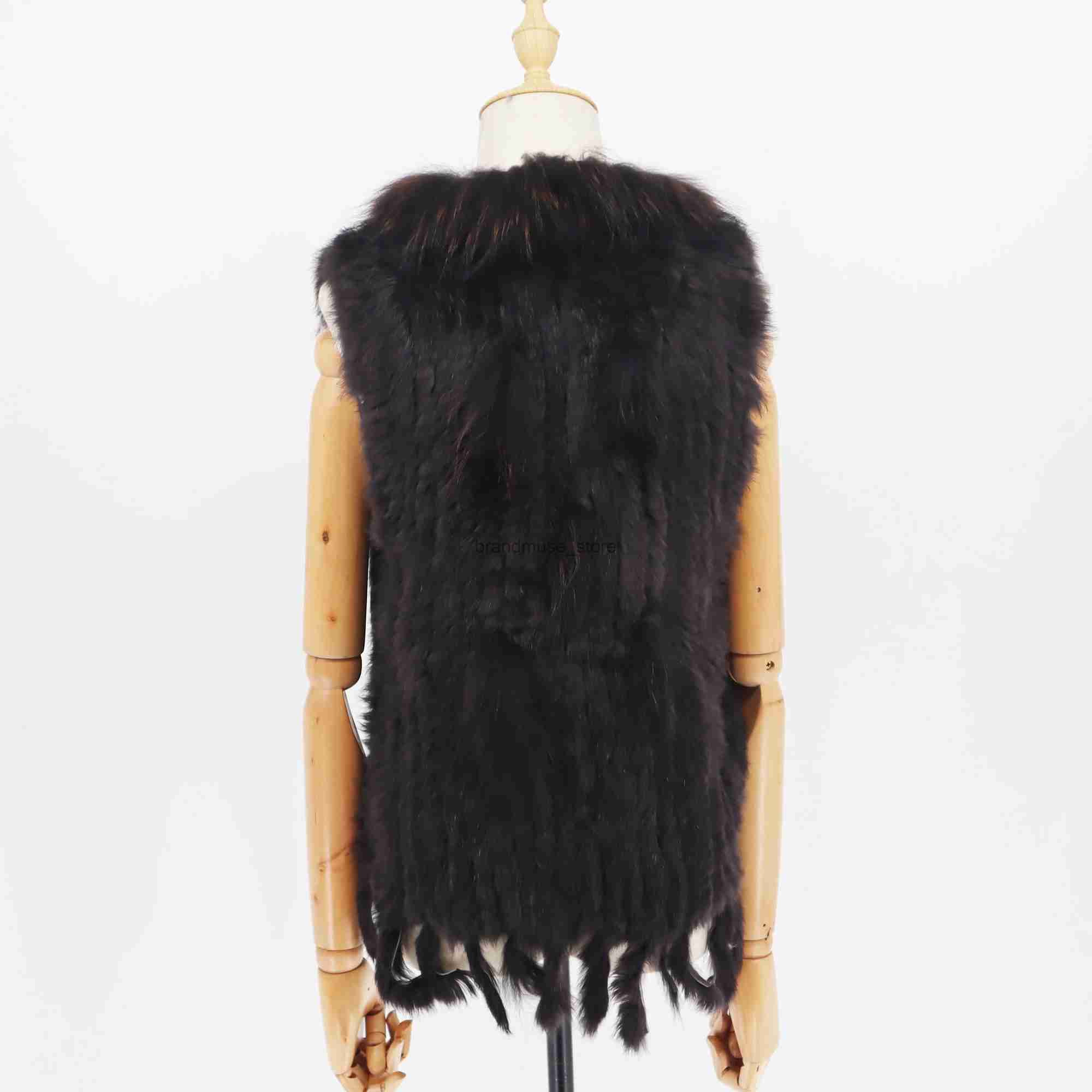Women's Vests Factory Customized 2021 Fashion Real Rabbit Fur Tassel Vest High-end Women Knitted Sleeveless Vests Natural Raccoon Fur Jacket J231