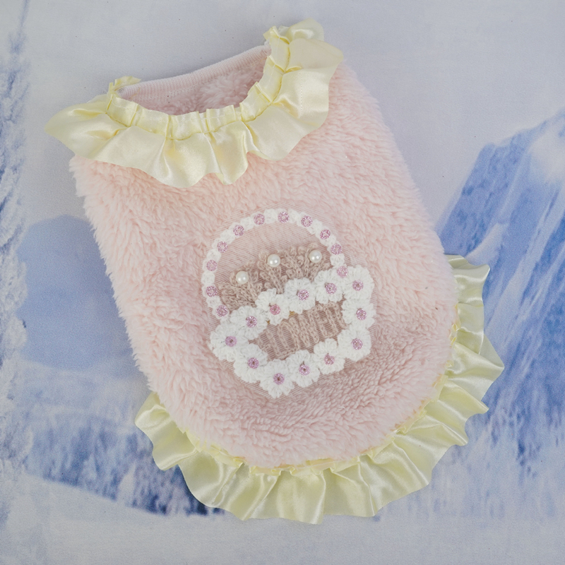 Small Dogs Girl Dresses Fall Puppy Sweater Dress with Lace Hem Winter Warm Fleece Pets Sweaters for Girls Pet Clothes XXS Pink Dog Coats A897