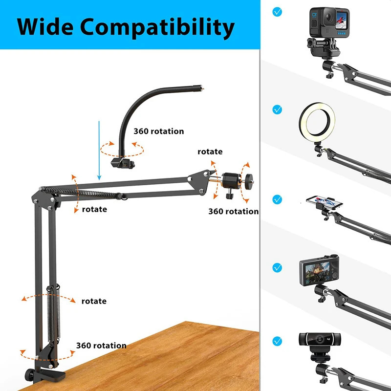 Overhead Tripod for Phone with Ring Light Desktop Cellphone Bracket for Video Shooting Table Mobile Mount for Filming Recording 231221