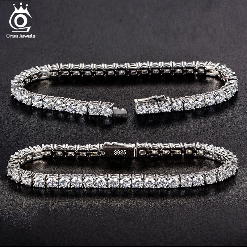 ORSA JEWELS 925 Sterling Silver Tennis Chain Bracelet Moulding Process Hanmade Highend Hand for Man Woman SB128 231221
