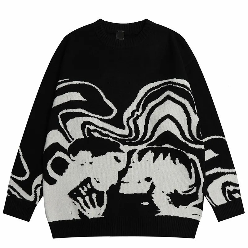 Y2K sweater loose pullover in autumn slim hip-hop street knitted black-and-white homemade head 231221