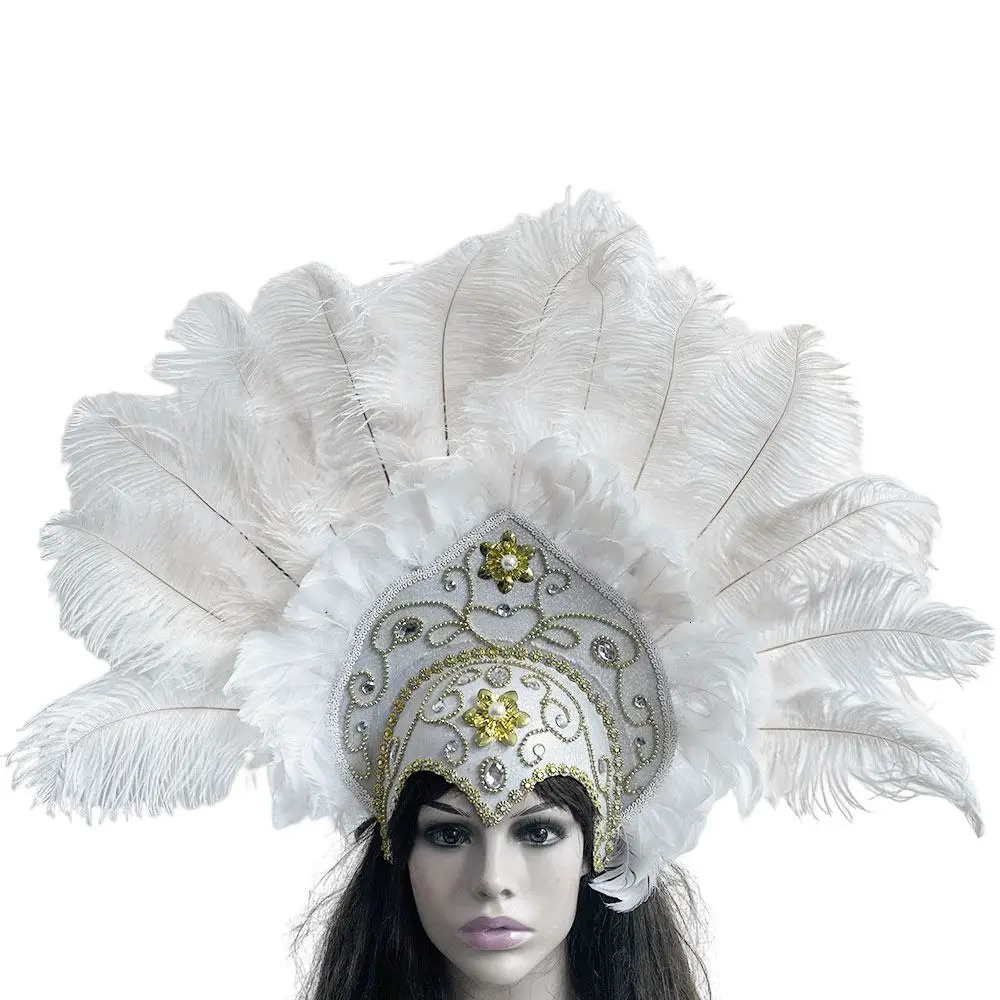Women Brazil Carnival Party Feather Headdress Headpiece Crown Headband for Halloween 231221