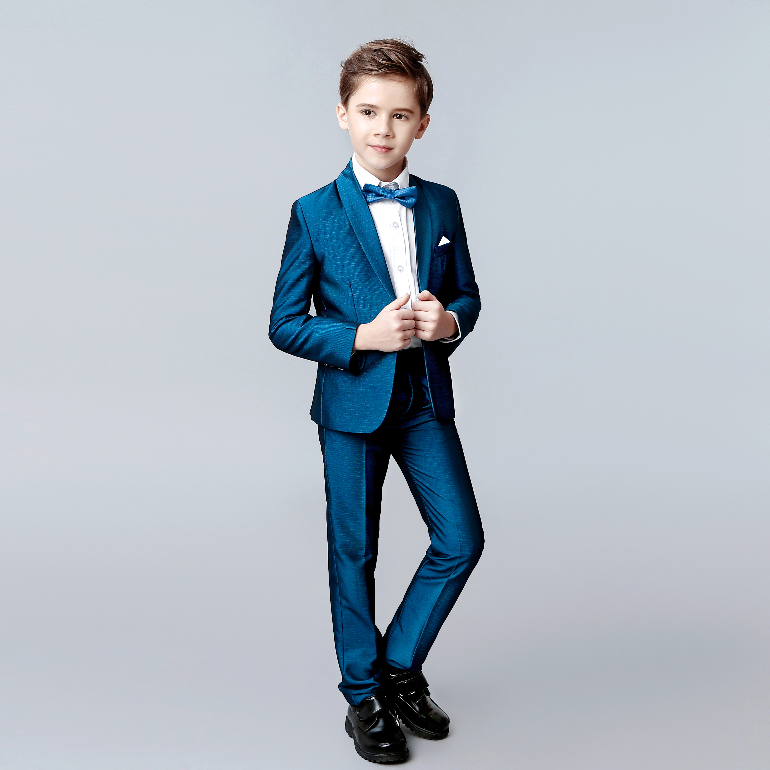 Spring Blue Boy Suits Little Kids Dinner Tuxedos For Wedding Party Prom Birthday Wear Jacket Pants Vest