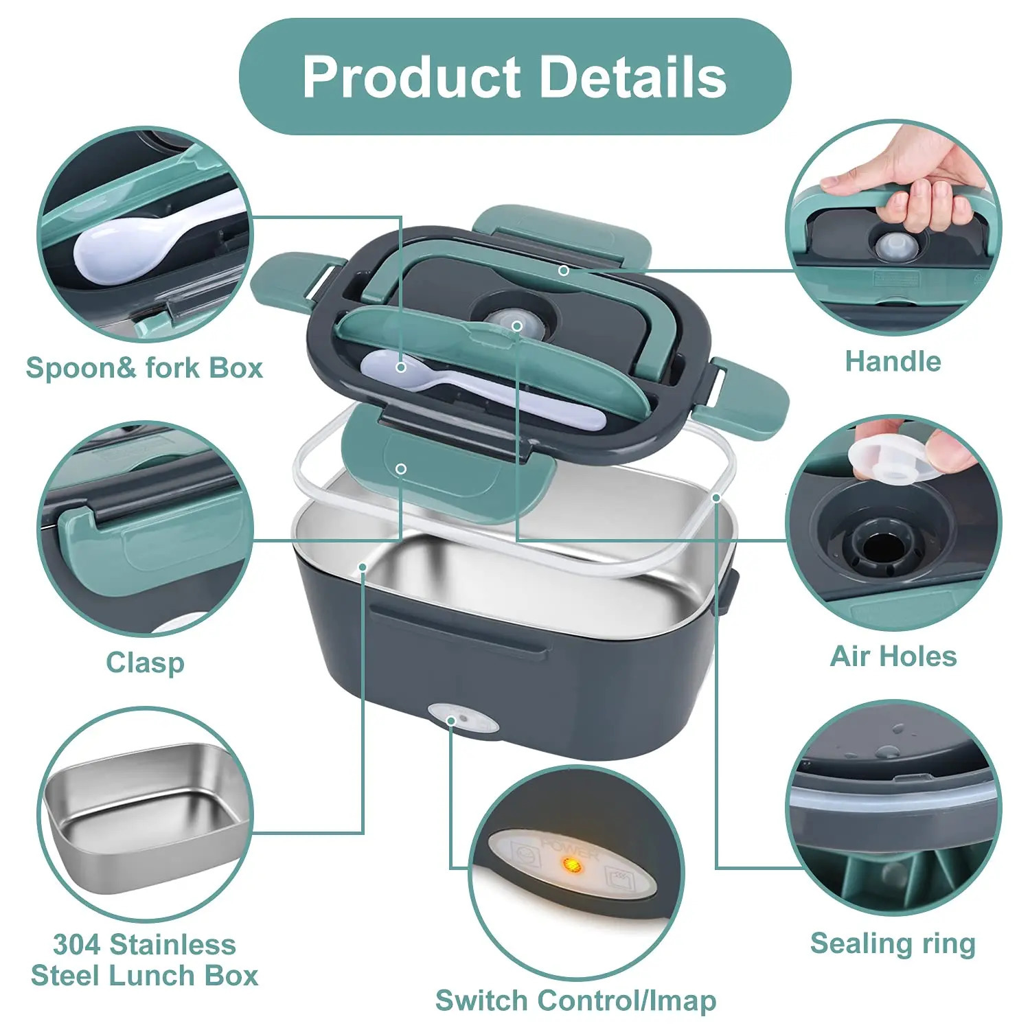 2 In 1 Car and Home Electric Heating Food Container Portable Stainless Steel er Bento Thermal Lunch Box 231221