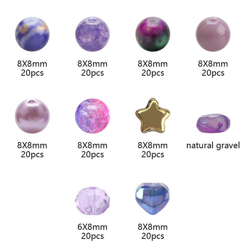 200Pcs Mix Shape Glass Beads Kit Multicolor Crack Crystal Bead Set Loose Spacer for Jewelry Making DIY Bracelet Necklace 231221