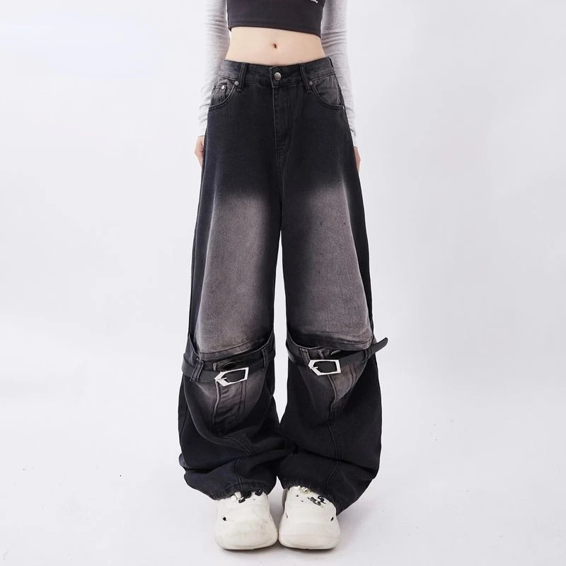 Super retro and fashionable spicy girl Y2K style jeans for men and women with loose and slim waistband straight leg pants jean 231221