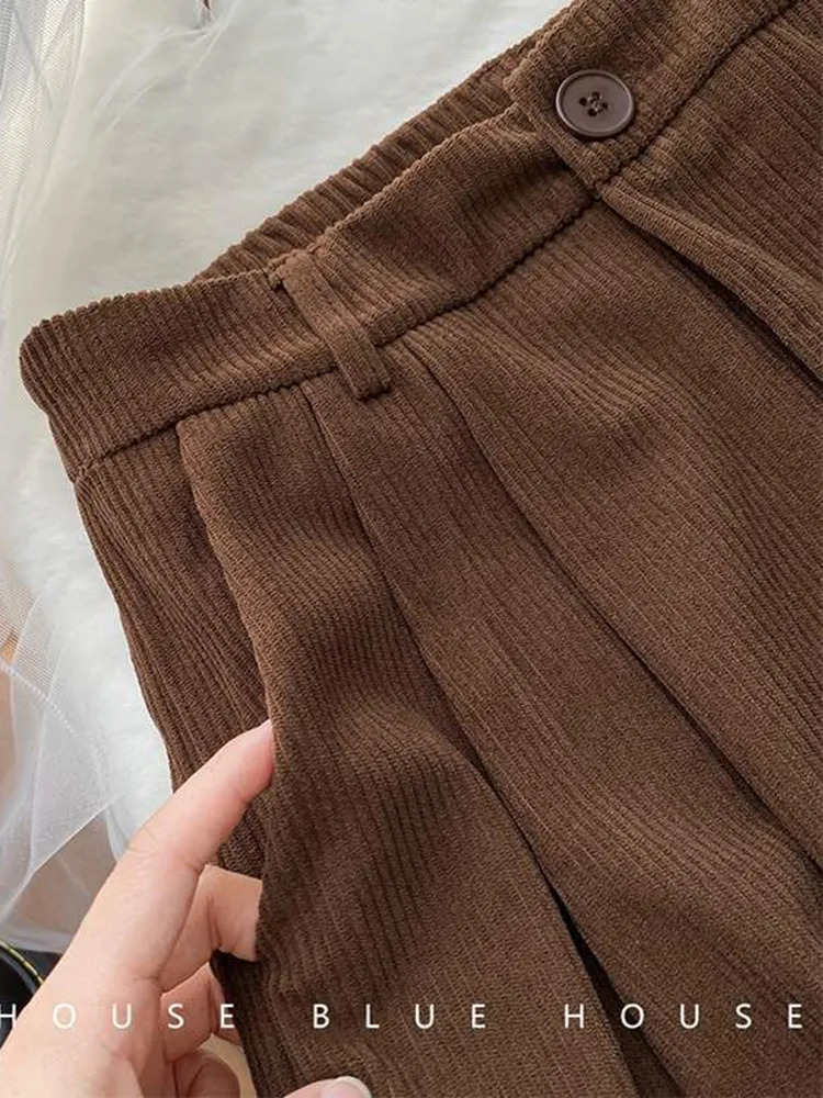ZOKI High Waist Women Retro Corduroy Pants Fall Straight Causal Full Length Trousers Vintage Coffee Pockets All Match Pants 231221